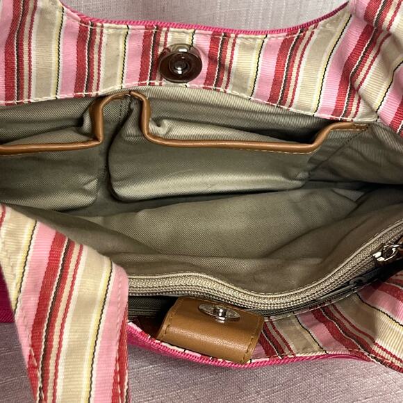 Fossil Pink Fuchsia Denim Top Handle Bucket Handbag Purse Multiple Pockets - Picture 7 of 10